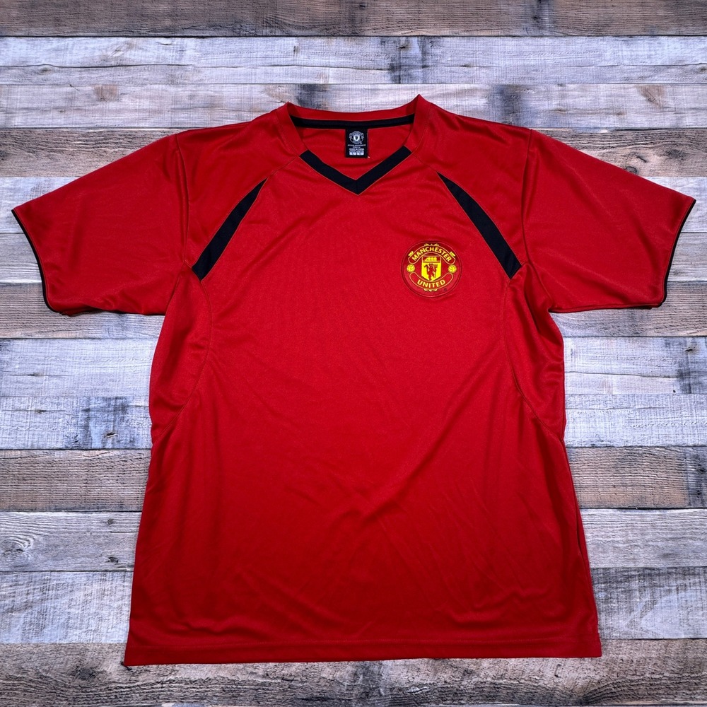 Manchester United Men's Soccer Jersey Rhinox Red Large Short Sleeve V-Neck Logo‎